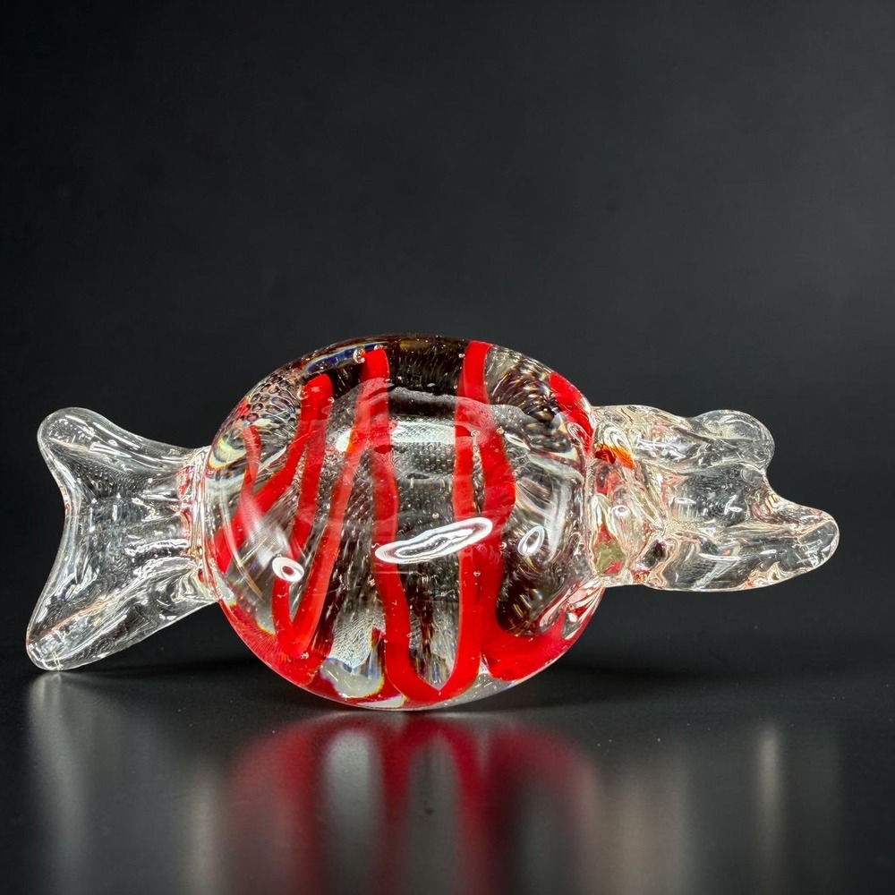 Italian Art Glass Candy Figurine Red Swirl Murano Style 4 Inch Wrapped Candy